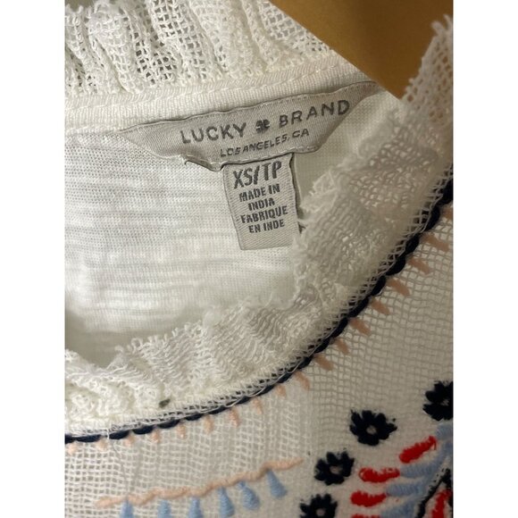 Lucky Brand Embroidered Flutter Sleeve Bohemian Tunic Top Sz XS - Picture 5 of 9